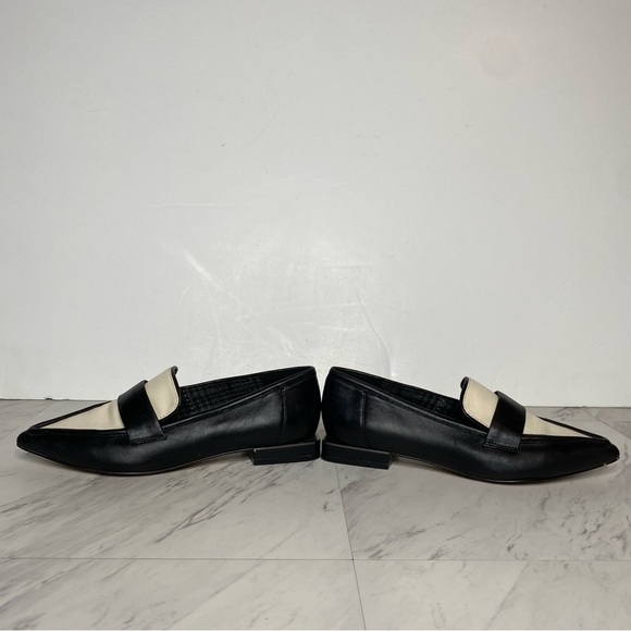 Vince Camuto Calentha Black White Leather Pointy Toe Loafer 5 1/2 M - Picture 7 of 15